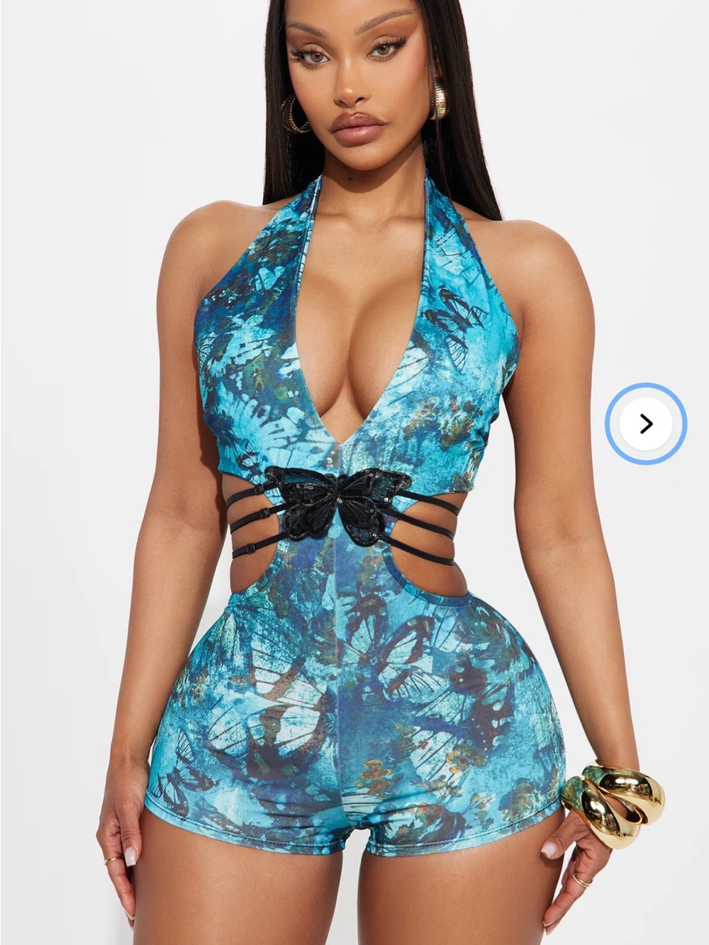 Blue Butterfly Halter Cutout Romper